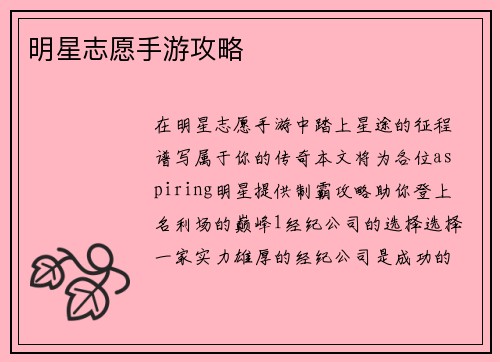 明星志愿手游攻略